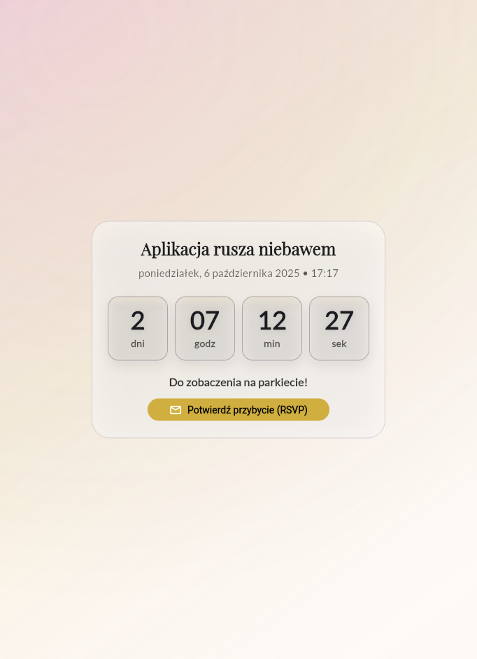 Ekran powitalny z licznikiem do ślubu